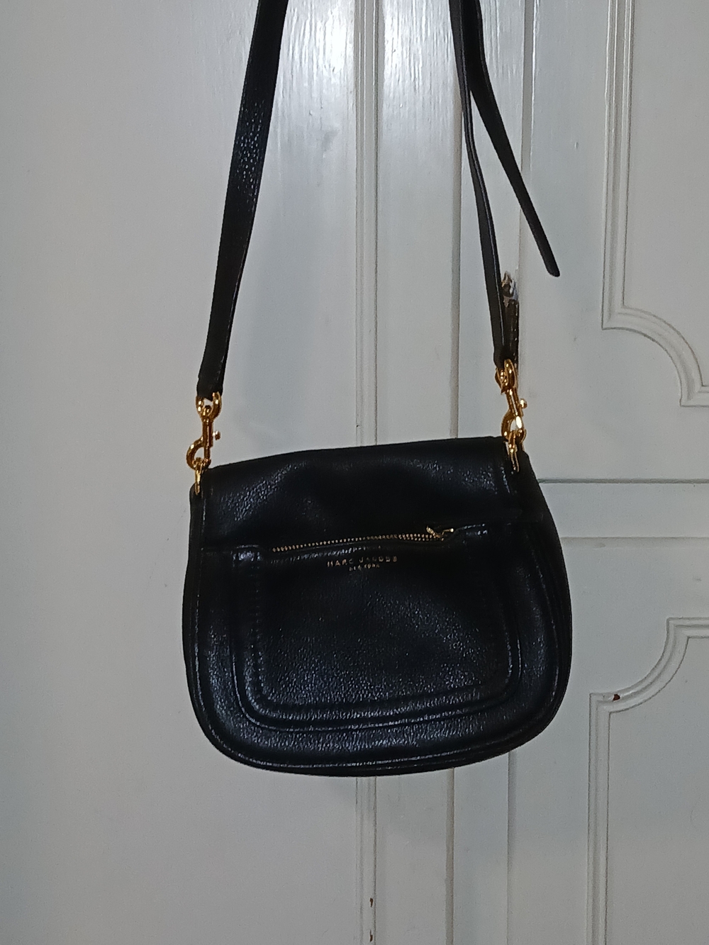 Marc Jacobs Black Pebbled Leather Crossbody with Gold Hardware